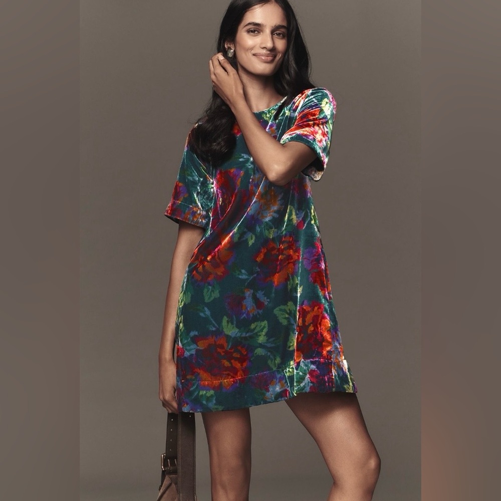NWT Maeve Colorful Floral Velvet Mini Dress